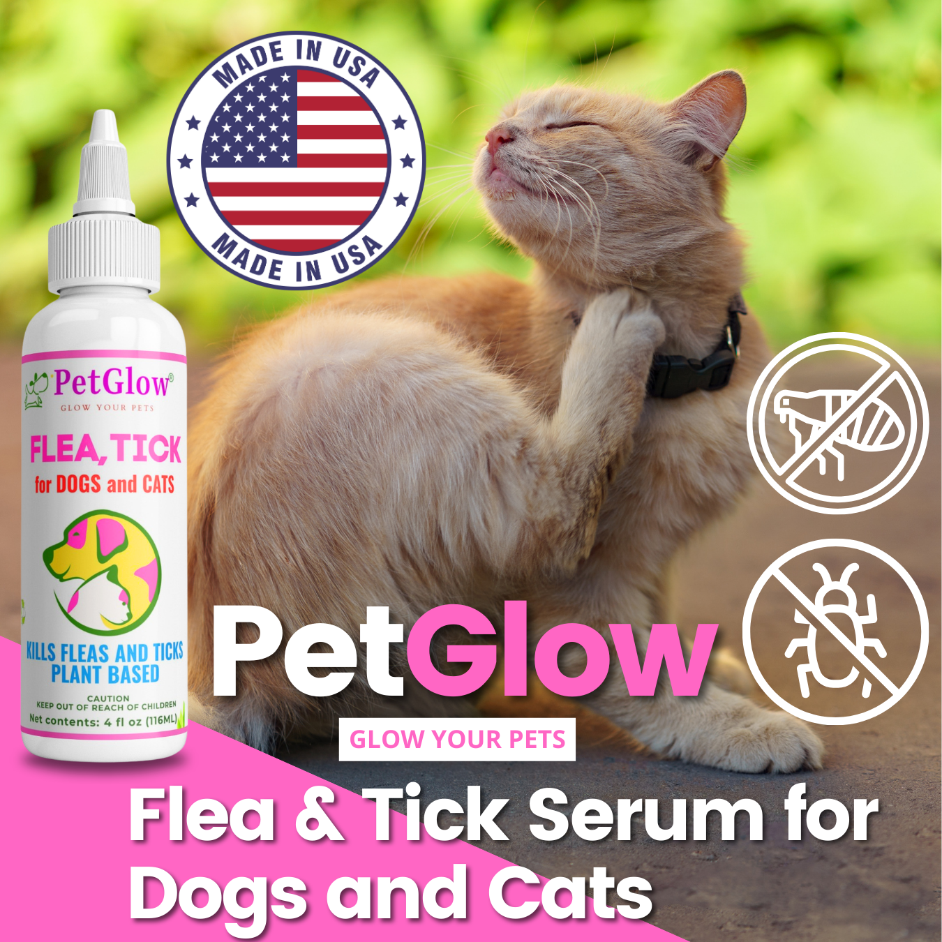 PetGlow flea and tick serum for dogs and cats offers plant-based treatment.