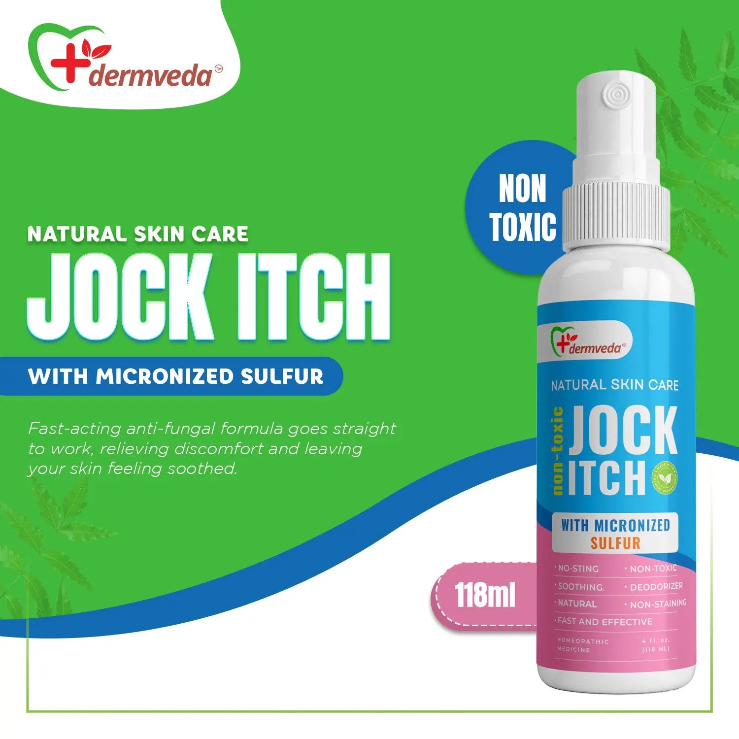 Dermveda jock itch serum with anti-fungal formula provides fast relief for itchy skin.