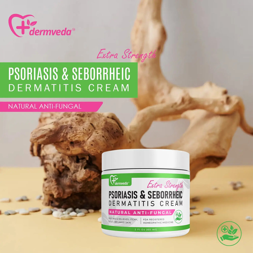 Dermveda Psoriasis Cream for soothing seborrheic dermatitis and itchy, scaly skin.