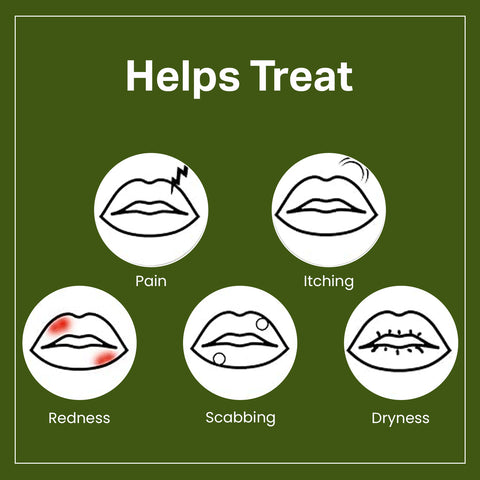 Cold sore symptoms: redness, itching, pain, dryness, and scabbing relief.