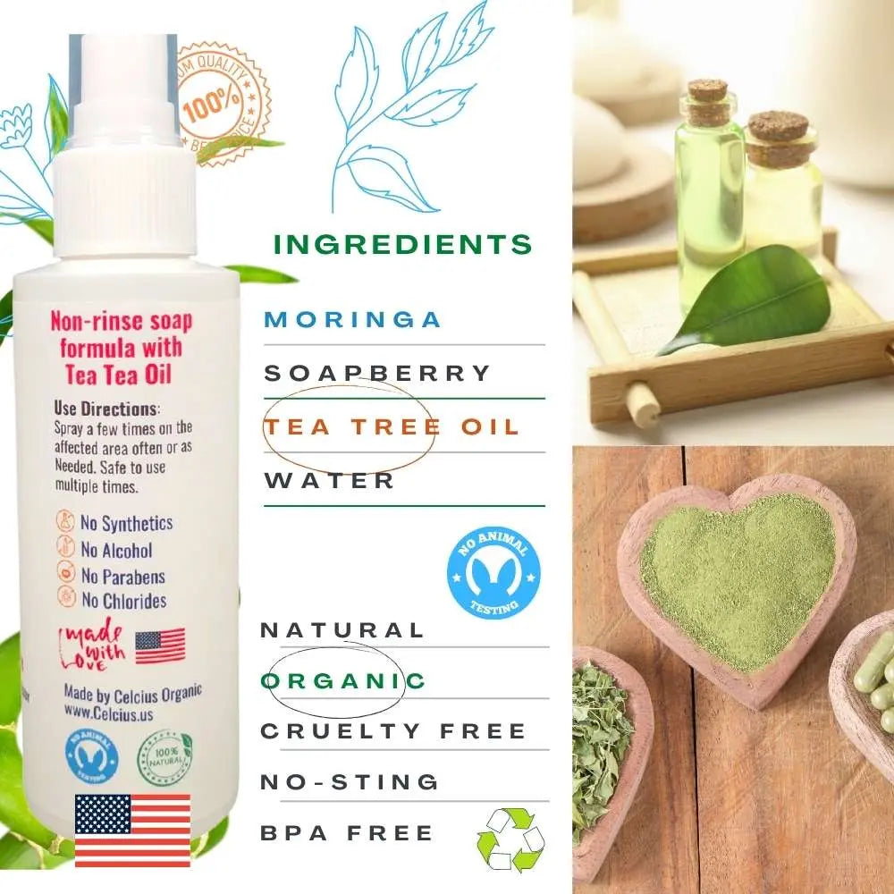 Herbal Itchy Feminine Care Yeast Relief Spray. Rapid Anti-Itch Organic Moringa and Tea Tree Oil.