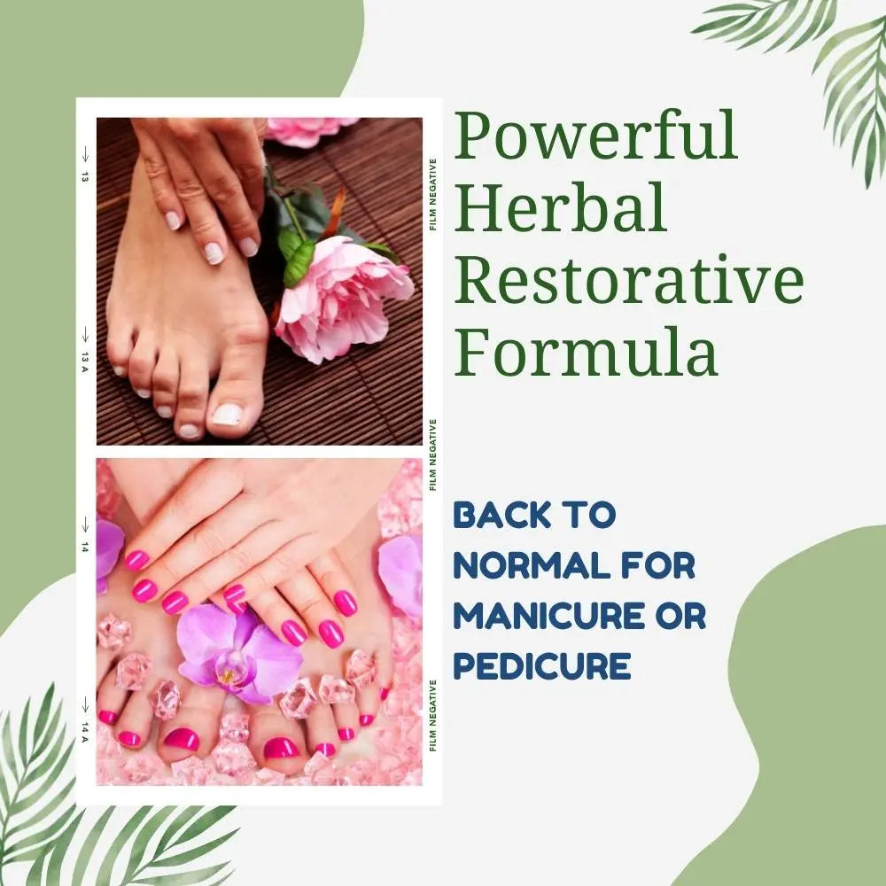 Restorative solution results: healthy toenails after fungus damage repair.