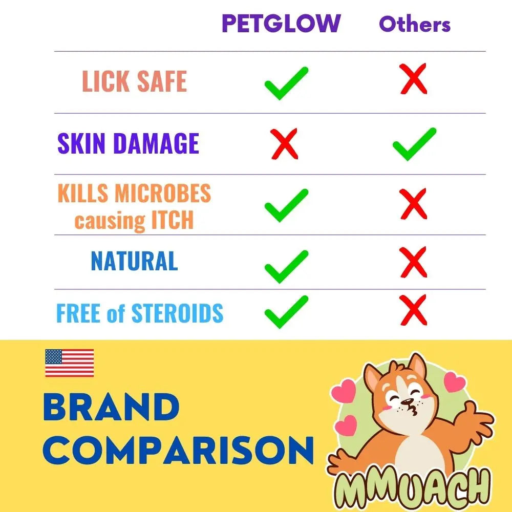 PetGlow shampoo is natural, lick safe, and offers anti-itch relief.